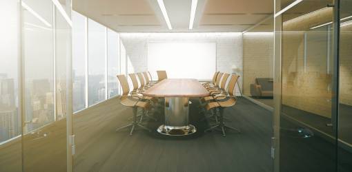 Conference room with glass window and doors